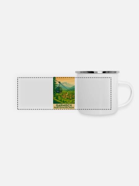 Garmisch Bergpanorama Gondel - Panorama Emaille-Tasse - Weiß