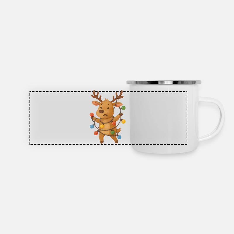 Reh mit Lichterketten - Panorama Emaille-Tasse - Weiß