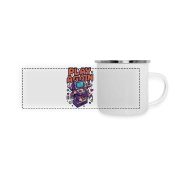 Play Again: Retro Katzen-Arcade - Panorama Emaille-Tasse - Weiß - Vorne