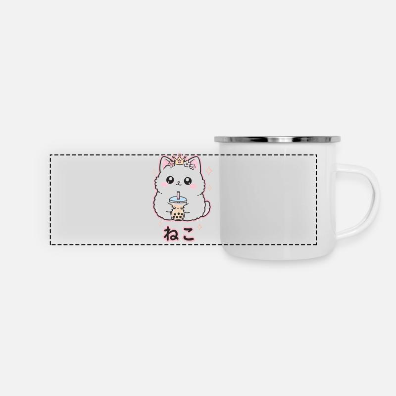 Cat Queen with Bubble Tea - Panoramic Camper Mug - white