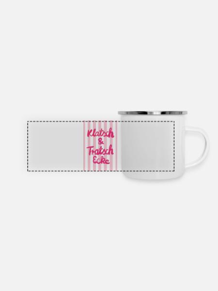 Klatsch & Tratsch - rosa Streifen - Panorama Emaille-Tasse - Weiß