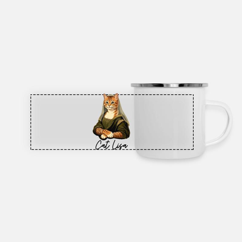 Cat Lisa Ginger Cat Mona Lisa Art Parody - Panoramic Camper Mug - white