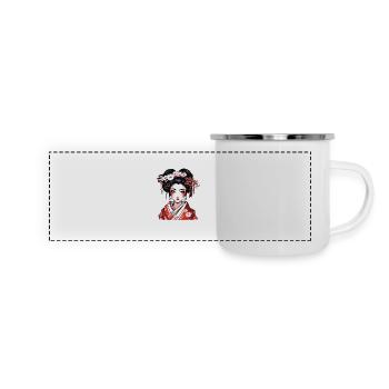Geisha / Chinois / Japonais / Anime / Bande dessinée - Mug panoramique émaillé - blanc - Devant