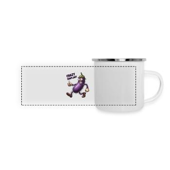 Crazy Veggies: Eggplant Hairy Power Walker - Panorama Emaille-Tasse - Weiß - Vorne