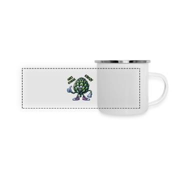 Crazy Veggies: Artichoke Gang Thumbs Up - Panorama Emaille-Tasse - Weiß - Vorne