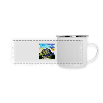 Mont Saint Michel, Frankreich - Aquarell - Panorama Emaille-Tasse - Weiß - Vorne