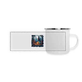 Forêt / Sauvage / Tente / Sauvage / Arbres / Vie - Mug panoramique émaillé - blanc - Devant