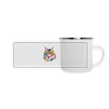 Maine Coon Wasserfarben - Panorama Emaille-Tasse - Weiß - Vorne