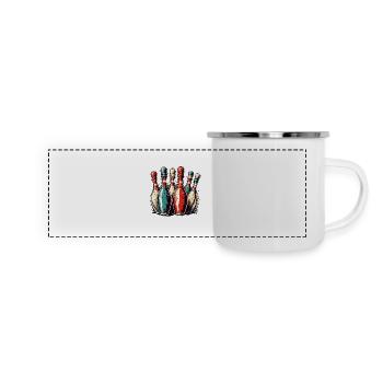 Bowling / Kegeln / Bowlingbahn / Pin / Strike - Panorama Emaille-Tasse - Weiß - Vorne
