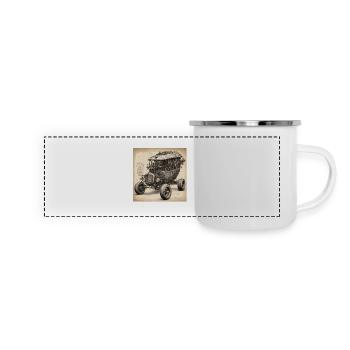 Bauplan / Sepia / Vintage / Retro / Auto - Panorama Emaille-Tasse - Weiß - Vorne