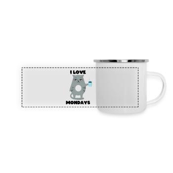 I love mondays - Cat Grumpy - Panorama Emaille-Tasse - Weiß - Vorne