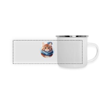 chat tigré rouge avec écharpe dans la neige - Mug panoramique émaillé - blanc - Devant