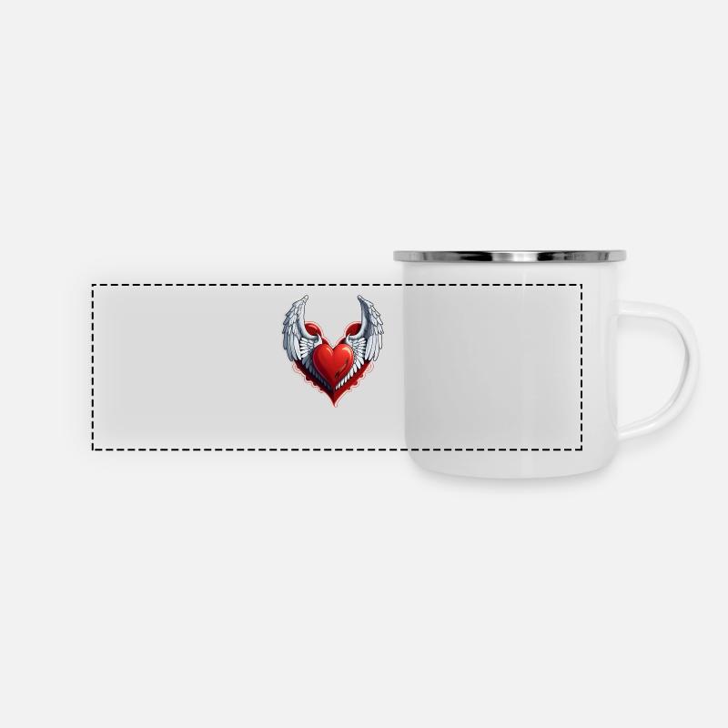 coeur rouge avec des ailes - Mug panoramique émaillé - blanc