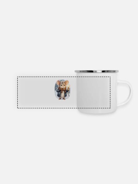 Moderne Maus im Winter - Panorama Emaille-Tasse - Weiß