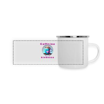 Liebevolle Kaffeetasse mit Botschaft "Koffein und Verwandtschaft" - Panorama Emaille-Tasse - Weiß - Vorne