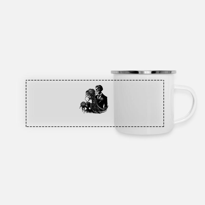 Brautpaar Gothic Style Illustration - Panorama Emaille-Tasse - Weiß
