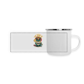 Masque Tiki qui boit un coctail. - Mug panoramique émaillé - blanc - Devant