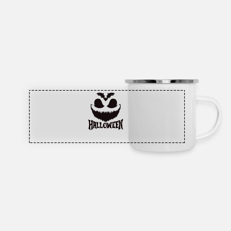 HalloweenKürbisKopf - Panorama Emaille-Tasse - Weiß
