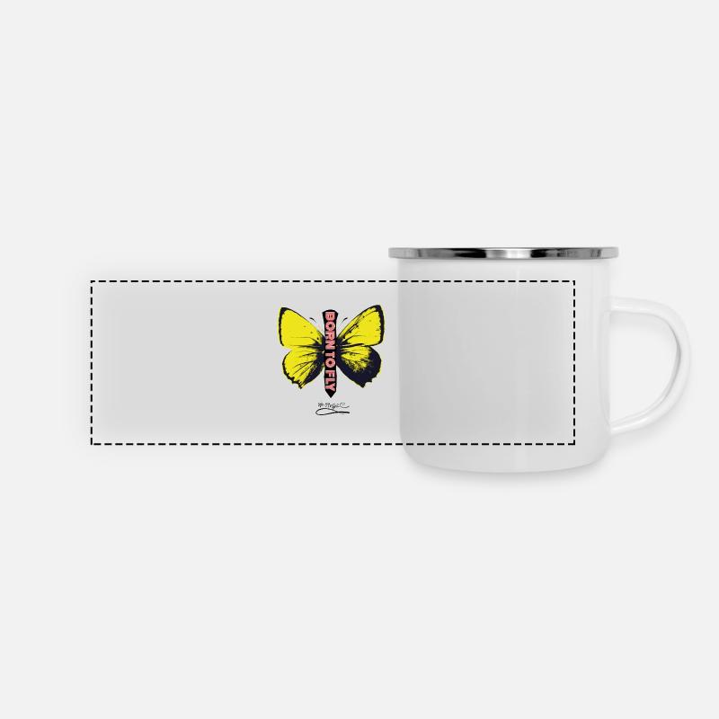 BORNTOFLY - Panorama Emaille-Tasse - Weiß