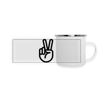 Finger - Handzeichen Peace - Panorama Emaille-Tasse - Weiß - Vorne