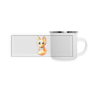 Niedlicher Comic Fuchs - Panorama Emaille-Tasse - Weiß - Vorne