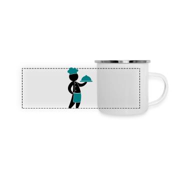 A gourmet chef serves guests - Panoramic Camper Mug - white - Front