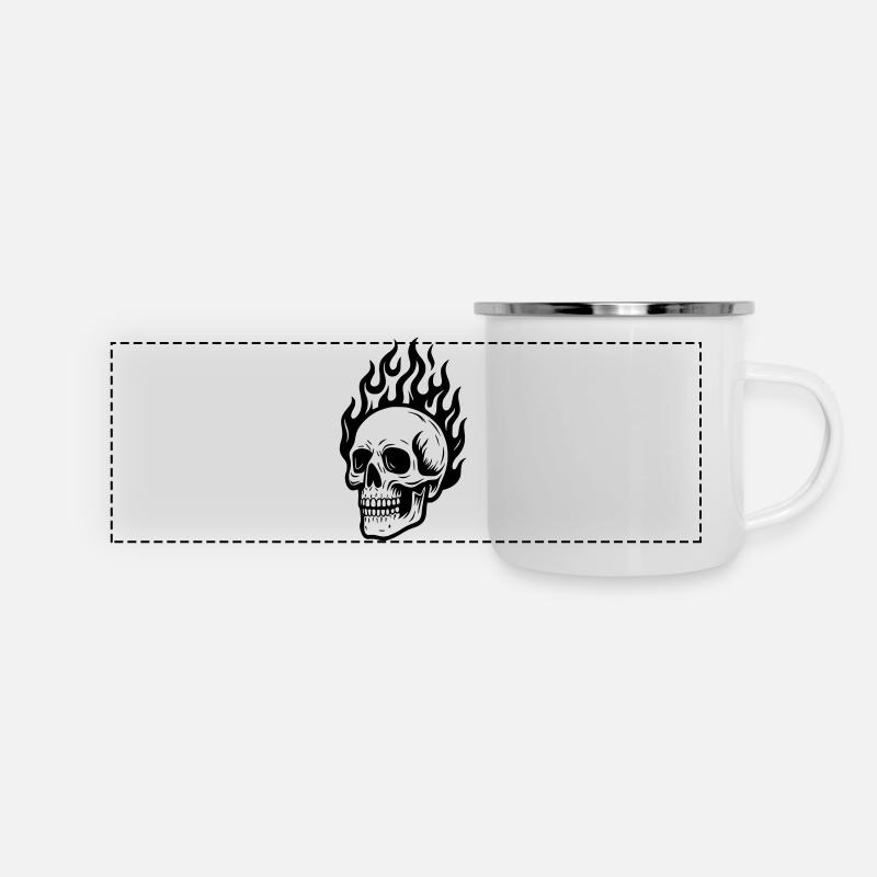 Tête de mort ... en feu ! - Mug panoramique émaillé - blanc