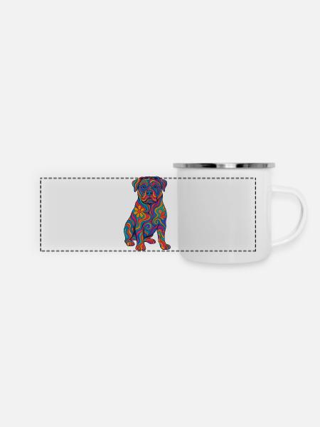 Psychedelischer und bunter Regenbogenhund - Panorama Emaille-Tasse - Weiß