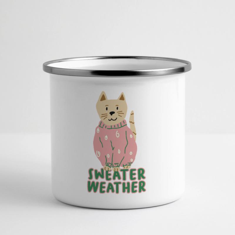 Chat en pull rose – Temps de pull Mug panoramique émaillé