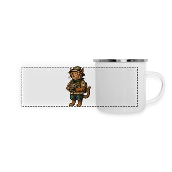 Katzenfotograf auf Tropensafari - Panorama Emaille-Tasse - Weiß - Vorne