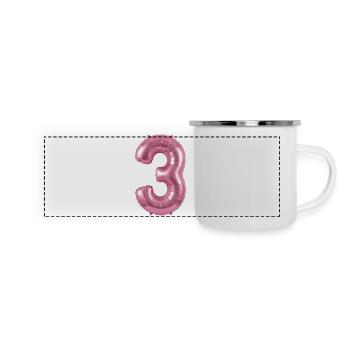 3. Geburtstag Shirt, Pinker Ballon Helium - Panorama Emaille-Tasse - Weiß - Vorne