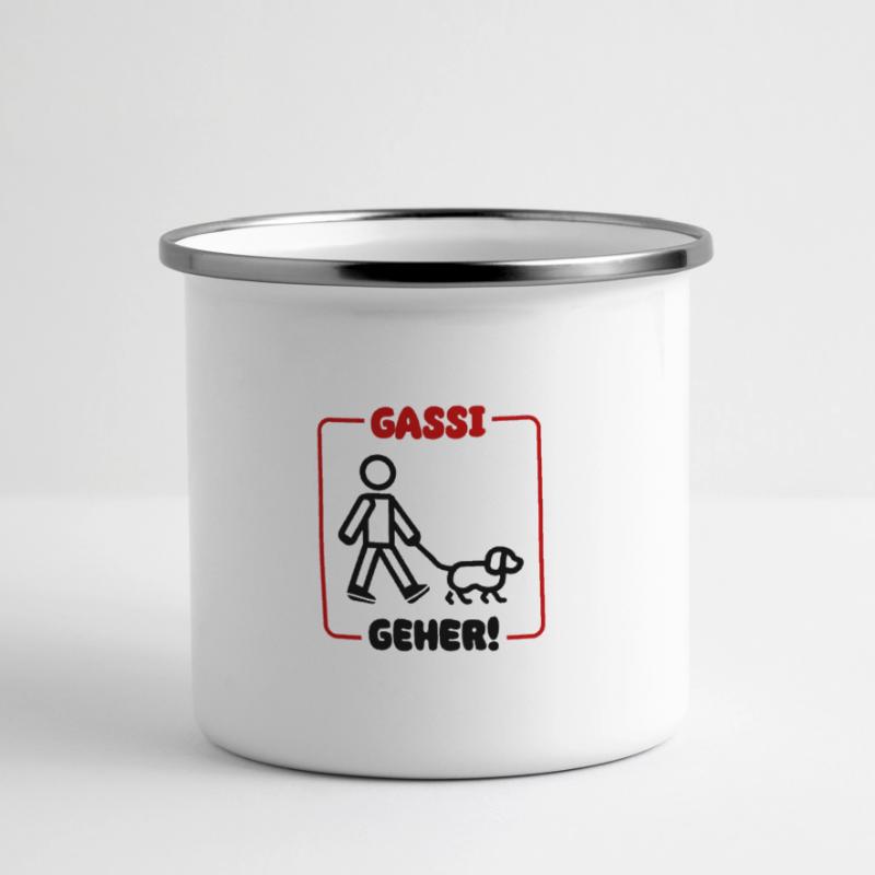 Gassi Gehen Hund Panorama Emaille-Tasse