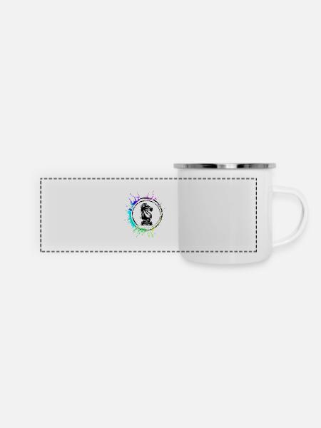Pferd Schachfigur - Panorama Emaille-Tasse - Weiß