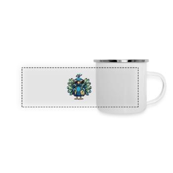 Pfau Vogel Comic Urlaub - Panorama Emaille-Tasse - Weiß - Vorne