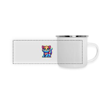 Neon Glow Crazy Katze Design - Panorama Emaille-Tasse - Weiß - Vorne