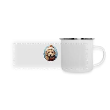Chien d’hiver avec écharpe et chapeau - Mug panoramique émaillé - blanc - Devant