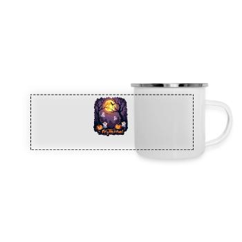 Schrecken & Spaß! Schrecken und Spaß! - Panorama Emaille-Tasse - Weiß - Vorne