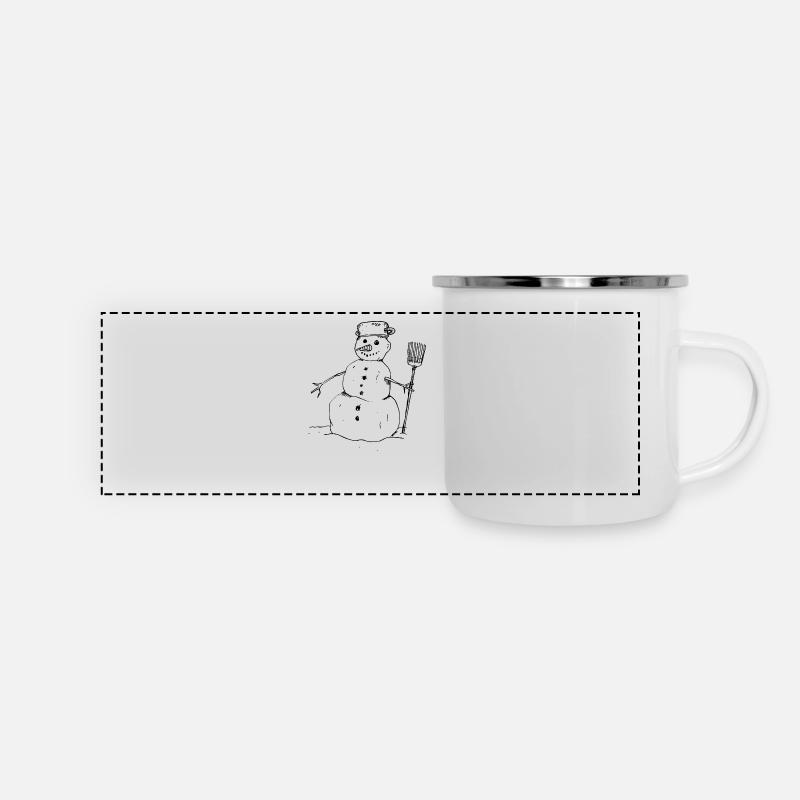 Tag des Schneemanns - Panorama Emaille-Tasse - Weiß