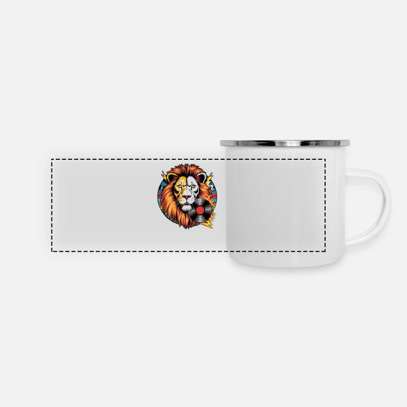 Rockmusik Löwenkopf - Panorama Emaille-Tasse - Weiß