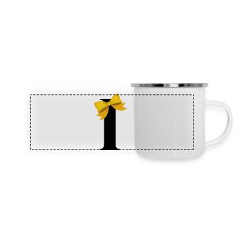 Buchstabe i gelber Knoten - Panorama Emaille-Tasse - Weiß - Vorne