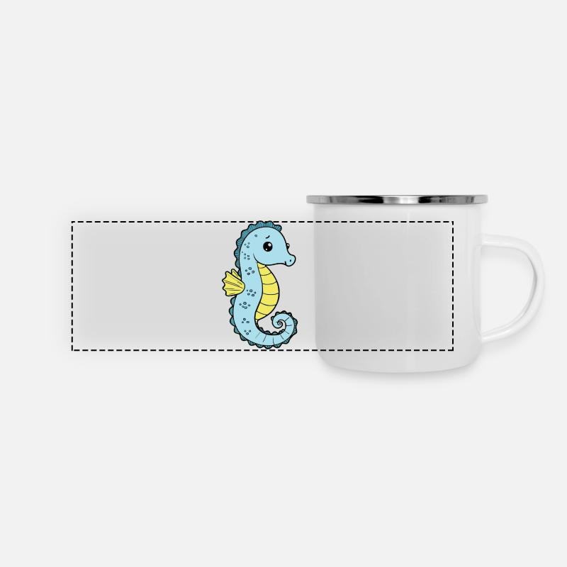 Seepferd Seepferdchen - Panorama Emaille-Tasse - Weiß