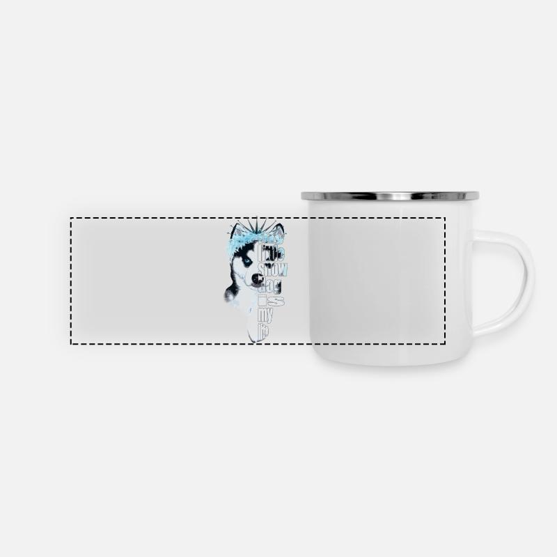 Husky recouvert de glace avec un dicton - Mug panoramique émaillé - blanc