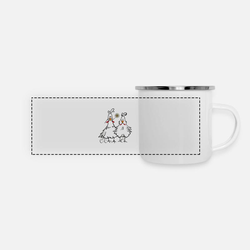 Rooster and Hen - Panoramic Camper Mug - white