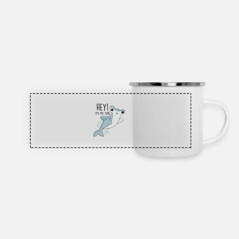 Lustiger Hammerhai - Panorama Emaille-Tasse - Weiß