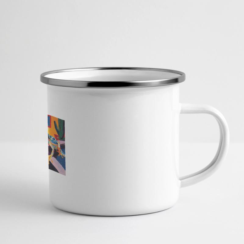 gecko, echsen, bunt, tier, geschenk, geschenkidee Panorama Emaille-Tasse