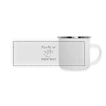 Pew Pew Lustige Gamer Katze - Spruch - Panorama Emaille-Tasse - Weiß - Vorne