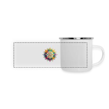 Buntes Mandala - Yoga - Meditation - GOA - Panorama Emaille-Tasse - Weiß - Vorne