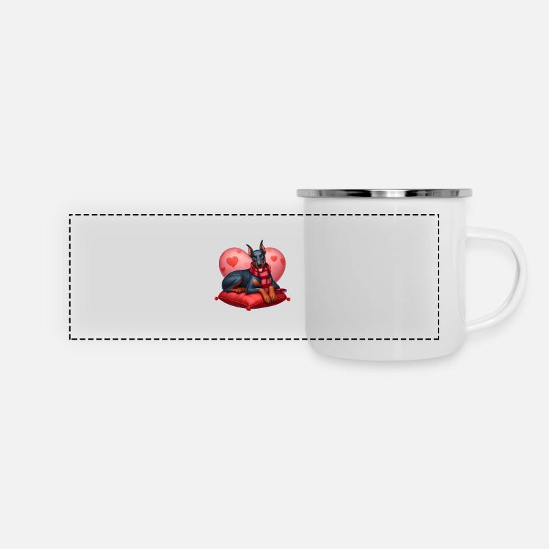 Dobermann Pinscher Valentinstag - Panorama Emaille-Tasse - Weiß