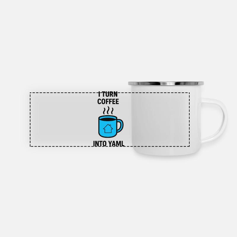 I turn coffee into yaml - Panoramic Camper Mug - white