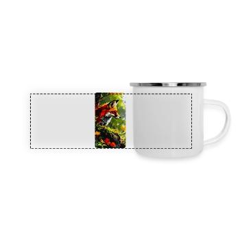 Renard avec des feuilles d’automne dans la forêt (vue à droite) - Mug panoramique émaillé - blanc - Devant